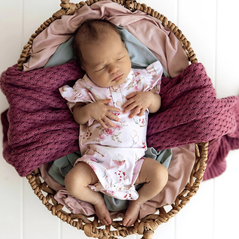 Alice’S Tea Party Short Sleeve Organic Bodysuit by Snuggle Hunny