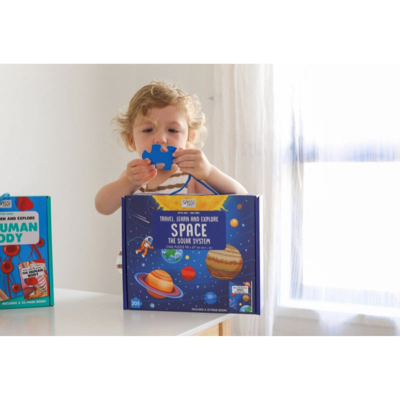 Sassi Travel, Learn and Explore - Puzzle and Book Set - Space, 205 Pcs