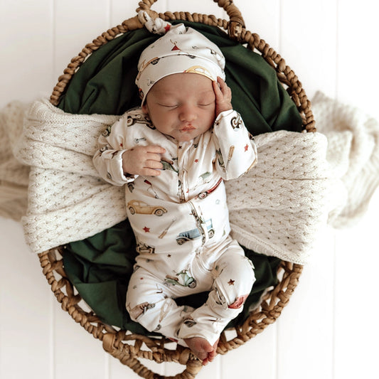 Vintage Cars Organic Snugglesuit Convertible Romper by Snuggle Hunny