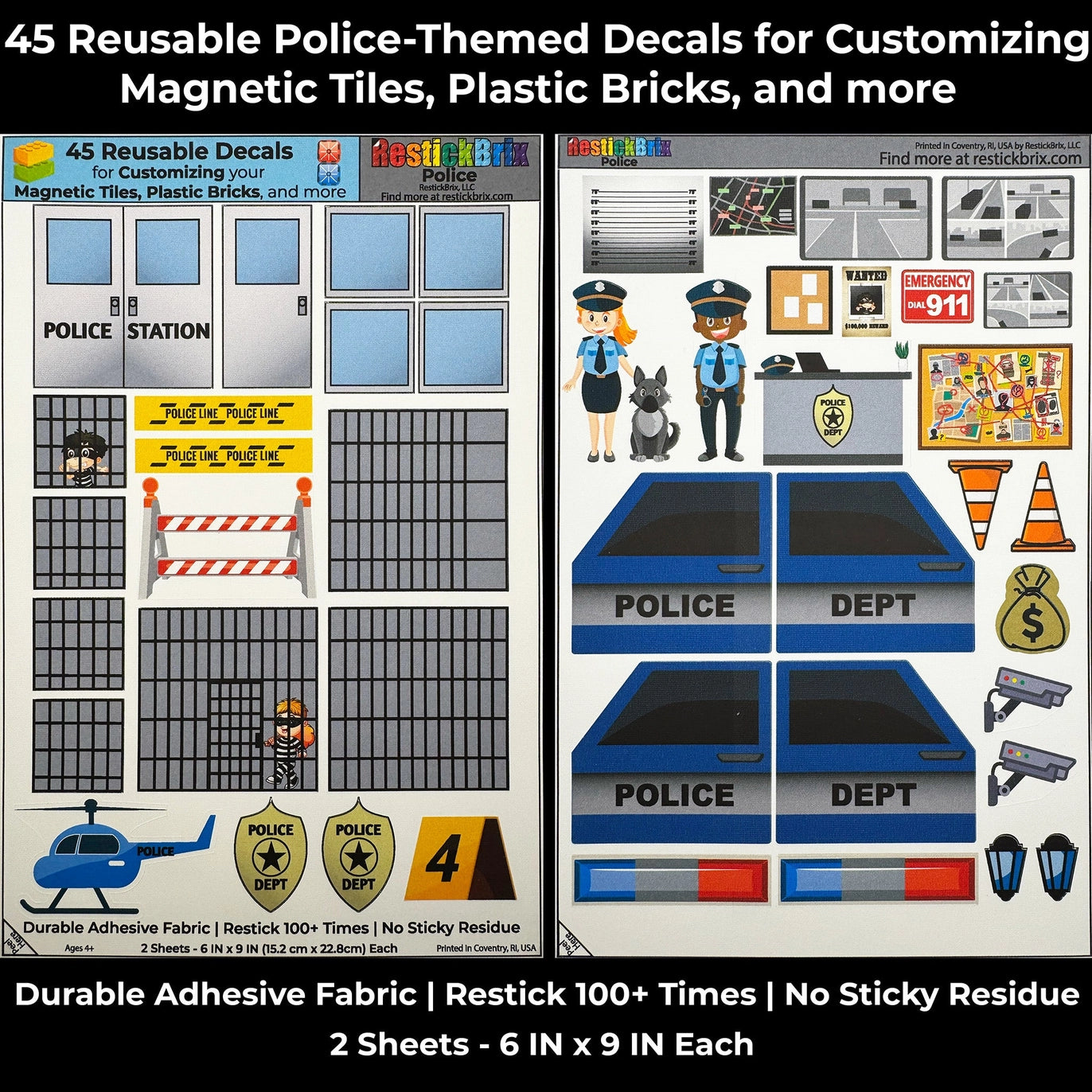 Police: Reusable Decals For Customizing Magnetic Tiles