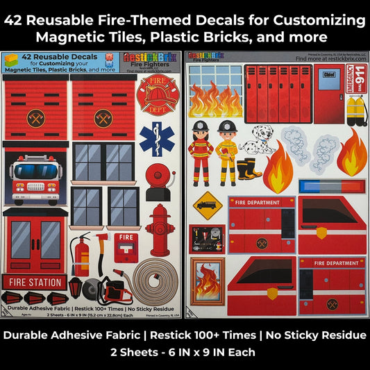Fire Fighters: Reusable Decals For Customizing Magnetic Tiles