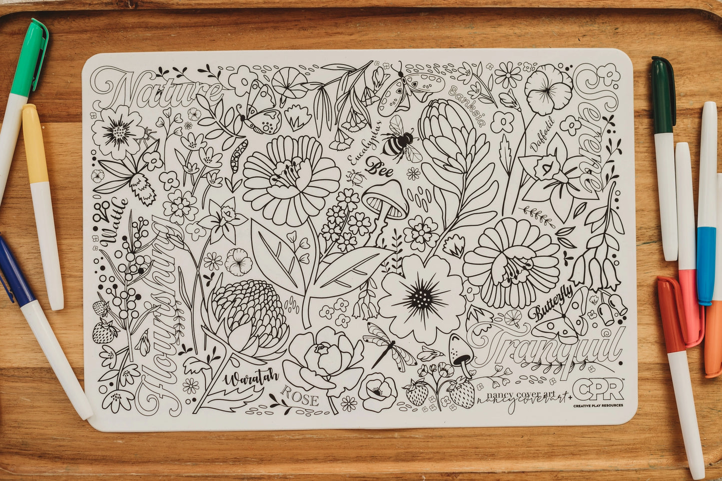 Reversible Silicone Colouring Mat - Australian Flora & Fauna