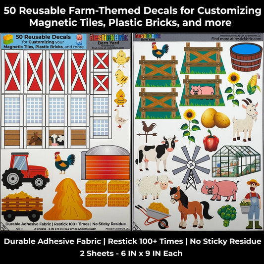 Barn Yard: Reusable Decals For Customizing Magnetic Tiles