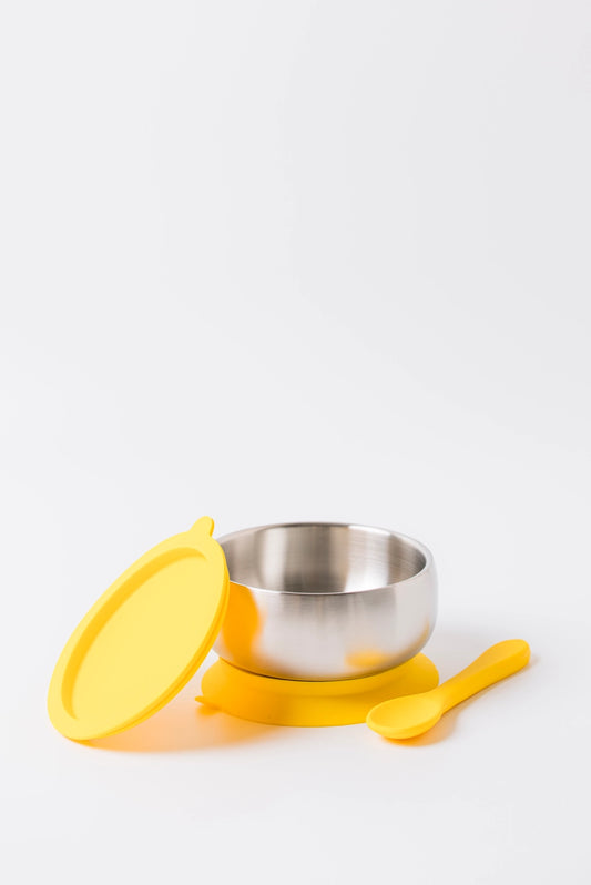 Lion & Lady 18/8 Stainless Steel Feeding Bowl with Silicone Suction Base - Buttercup Yellow