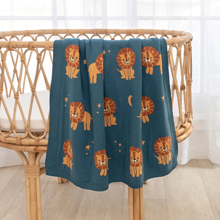 100% Cotton Knit Baby Blanket - Lion