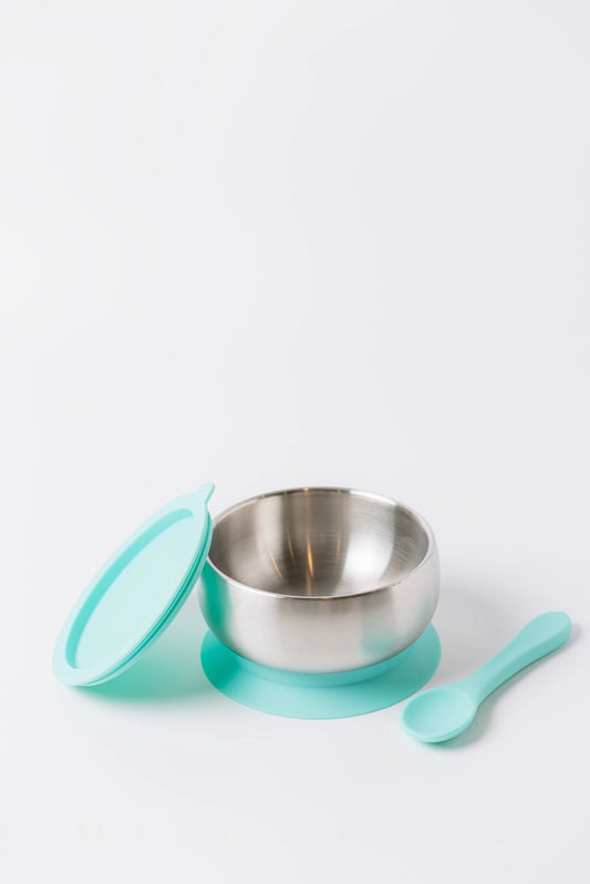 Lion & Lady 18/8 Stainless Steel Feeding Bowl with Silicone Suction Base - Mint