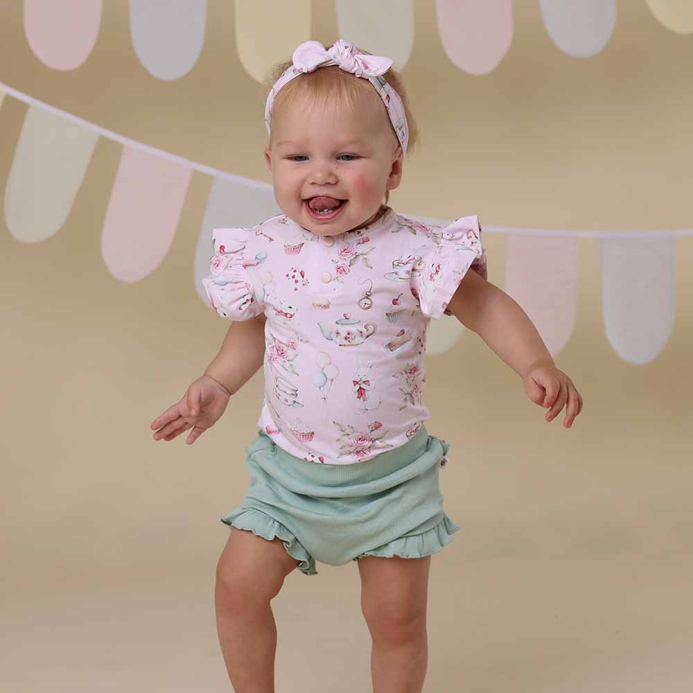 Alice’S Tea Party Short Sleeve Organic Bodysuit by Snuggle Hunny