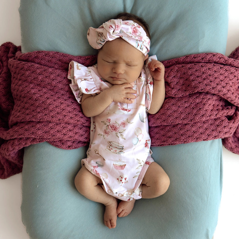 Alice’S Tea Party Short Sleeve Organic Bodysuit by Snuggle Hunny