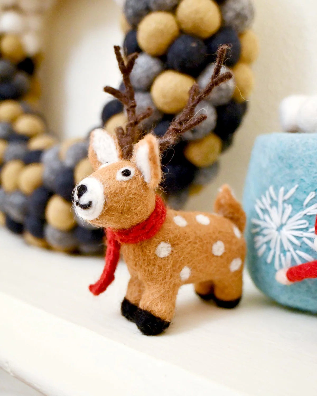 Felt Reindeer with Red Scarf Toy by Tara's Treasures