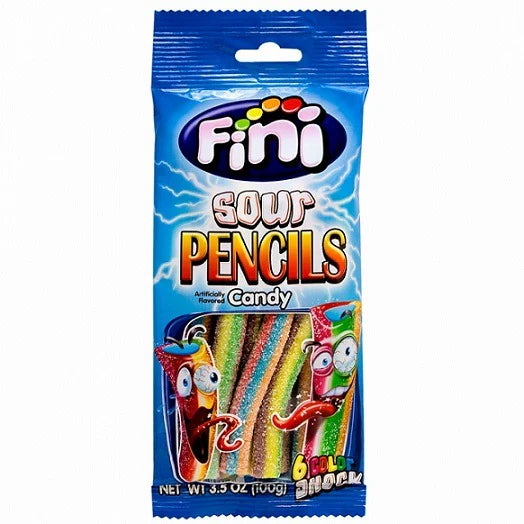 Fini Sour Rainbow Fruit Shock Flavour Pencils Packet 100g by Lottie's Lollies