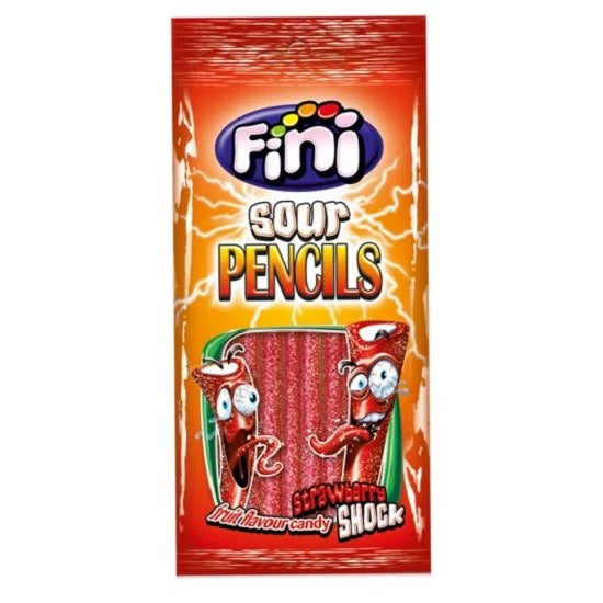 Fini Sour Strawberry Shock Flavour Pencils Packet 100g by Lottie's Lollies