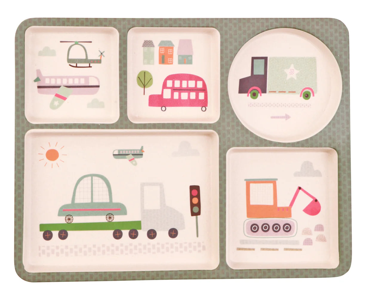 Love Mae Divided Plate Set - Trucks and Diggers