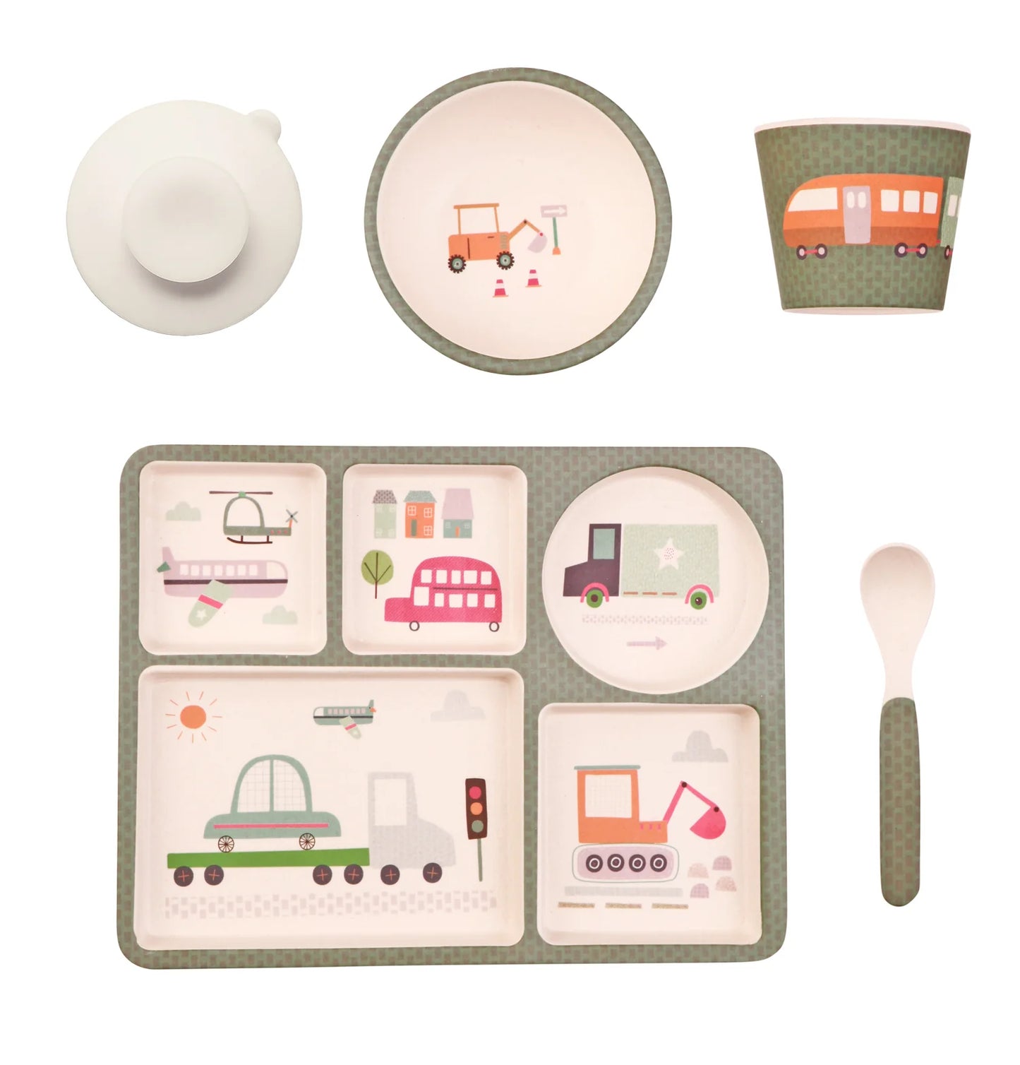 Love Mae Divided Plate Set - Trucks and Diggers