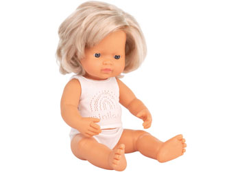 Miniland Doll - Anatomically Correct Baby, Blond Caucasian Girl, 38 cm