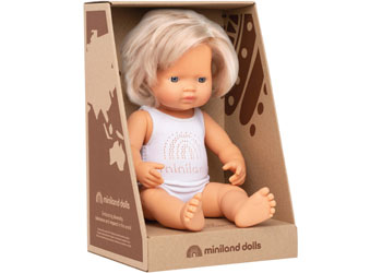 Miniland Doll - Anatomically Correct Baby, Blond Caucasian Girl, 38 cm