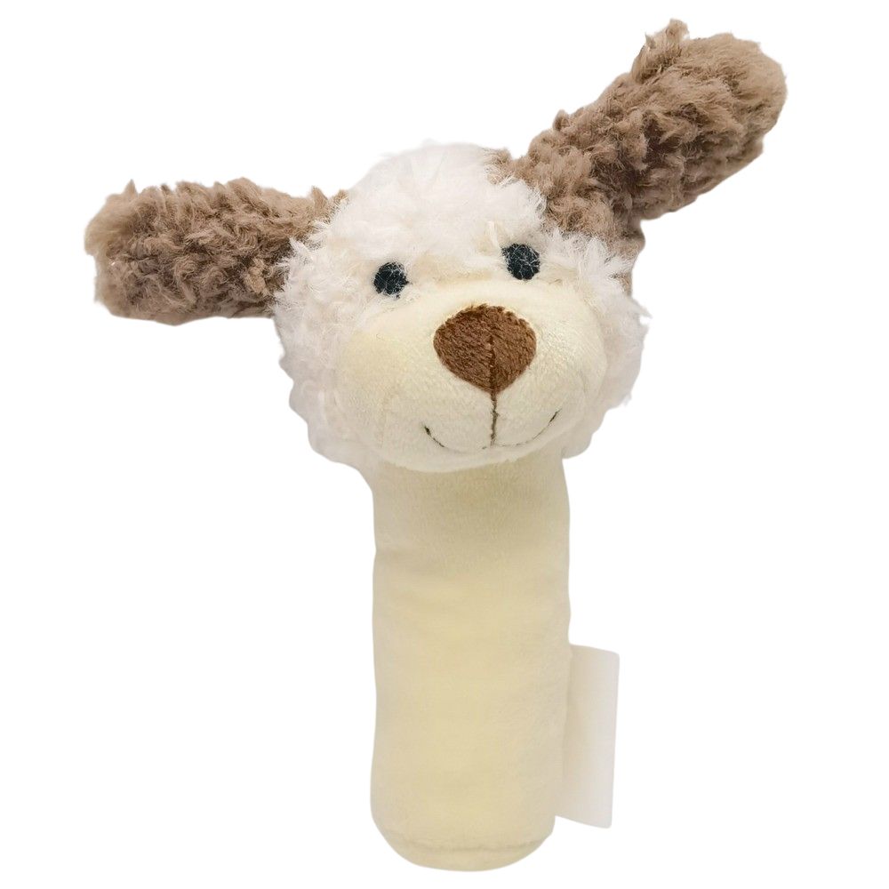 Curly Dog Soft Rattle White & Brown 13cm