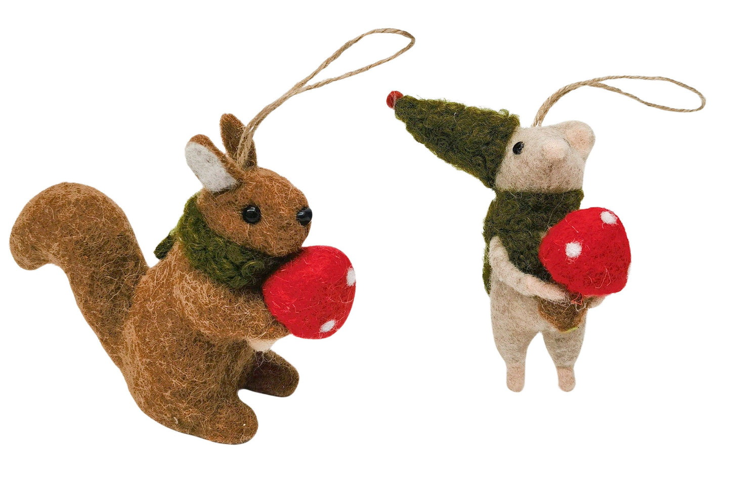 Mouse & Squirrel Holding Toadstool Hanging Christmas Decoration
