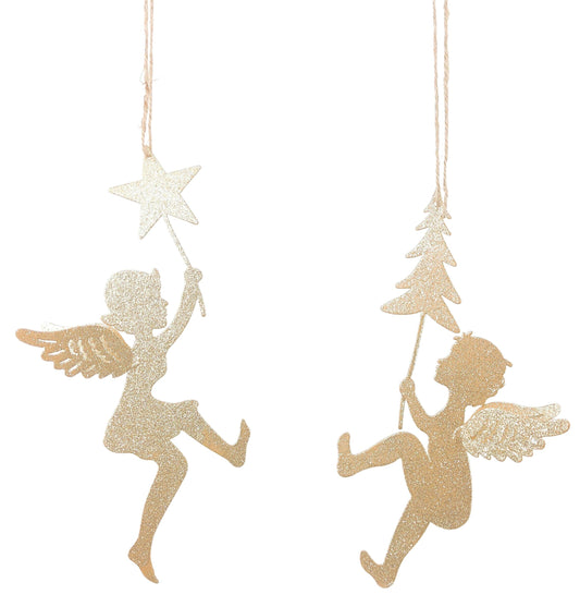 Metal Boy or Girl Holding Tree & Star Christmas Decoration