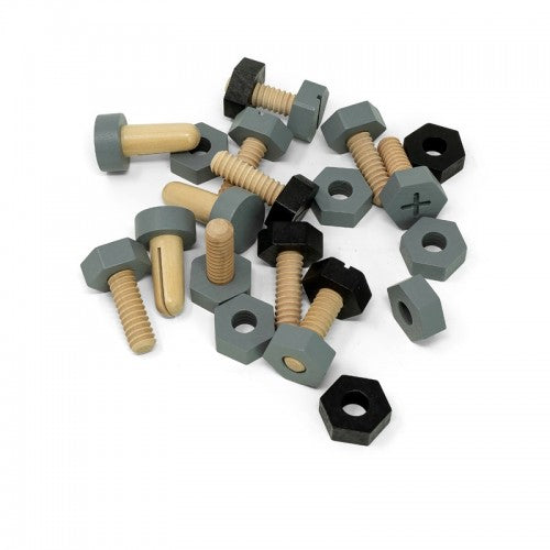 SALE MamaMemo Wooden Workshop Tools - Screws, Nuts and Bolts Set of Twenty One Pieces