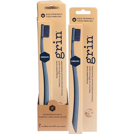 Grin Biodegradable Toothbrush Medium - Navy Blue