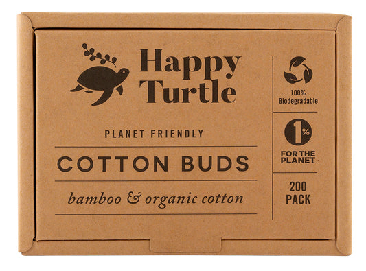 Happy Turtle Organic Cotton and Bamboo Cotton Buds 200 pack (Flip lid)