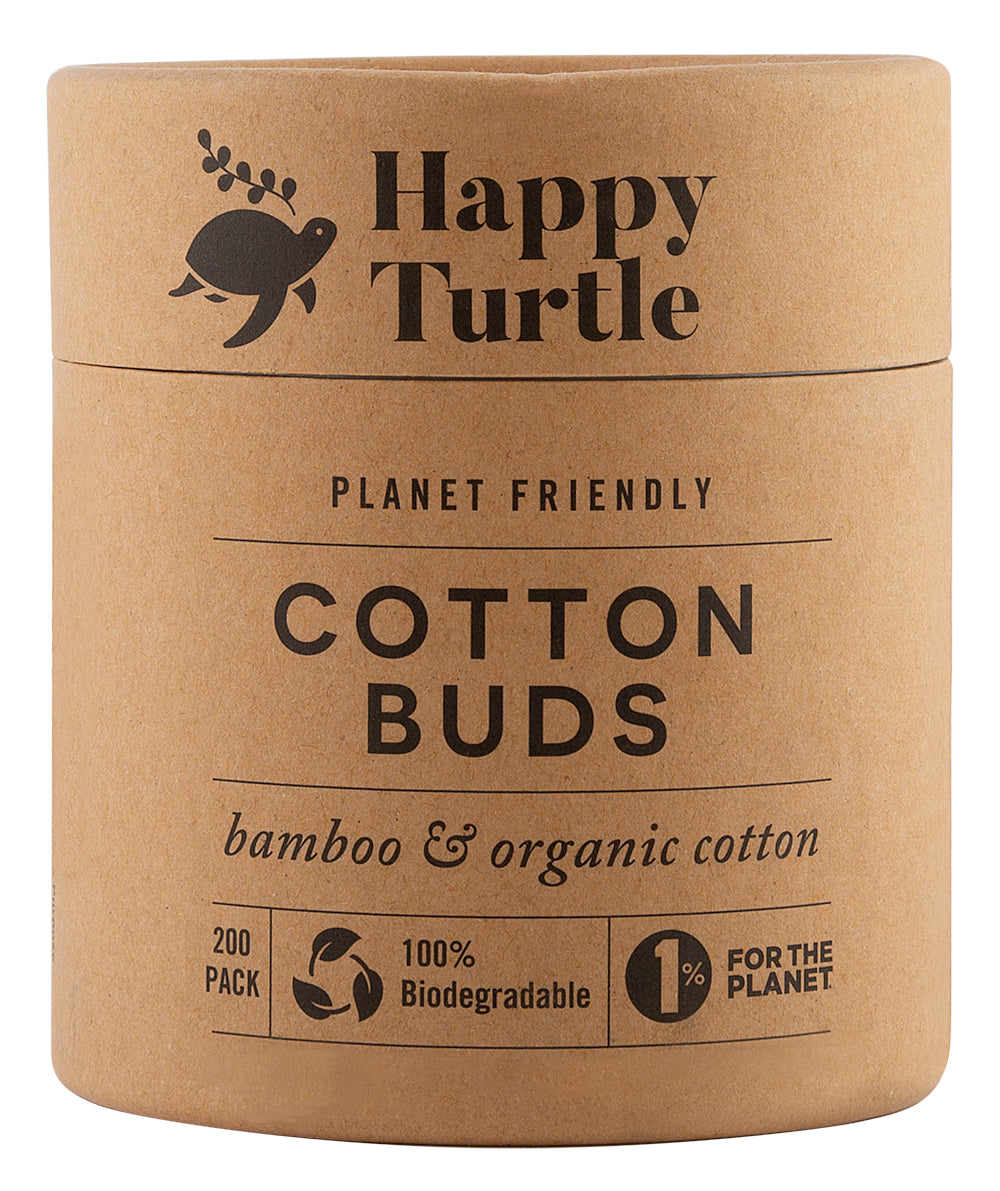 Happy Turtle Organic Cotton and Bamboo Cotton Buds 200 pack (Tube)