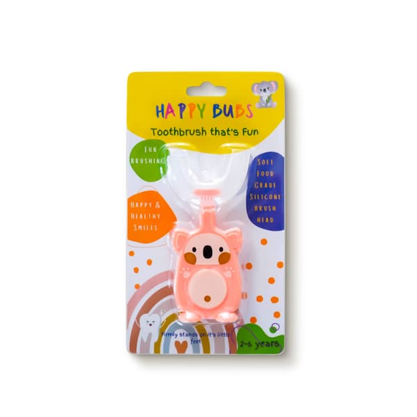 Happy Bubs U Shaped Silicone Toothbrush Pink 2-6 year olds