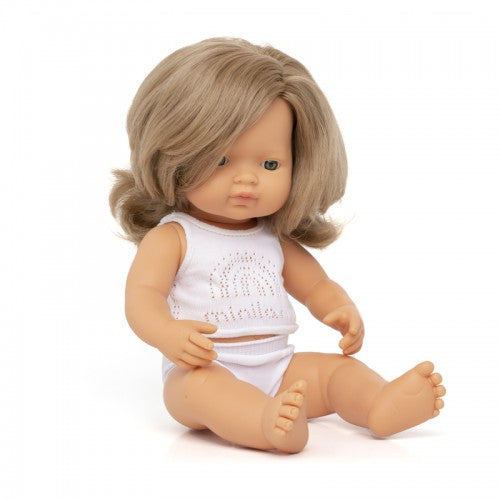 Miniland Doll - Anatomically Correct Baby, Dark Blond Caucasian Girl, 38 cm