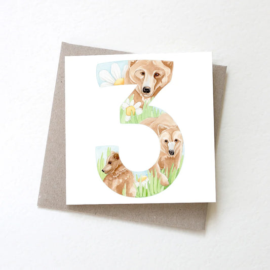 Birthday Card - Number Three Bears