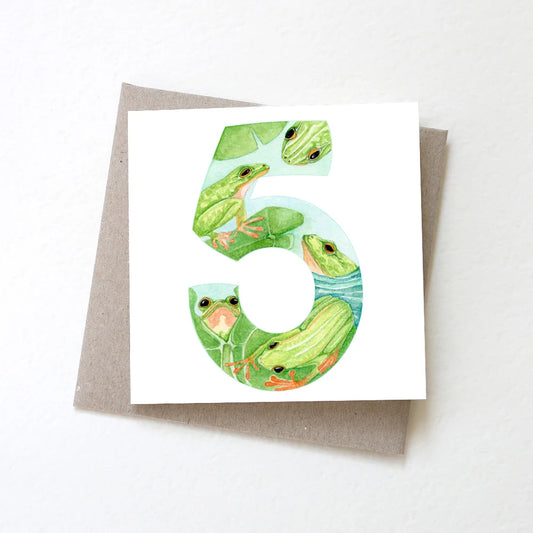 Birthday Card - Number Five Frogs