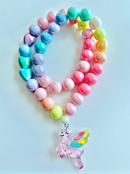 Pink Glitter Unicorn Necklace by Red Bobble