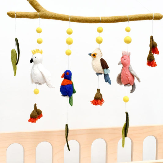 Baby Nursery Hanging - Australian Birds - Cockatoo, Lorikeet, Galah And Kookaburra