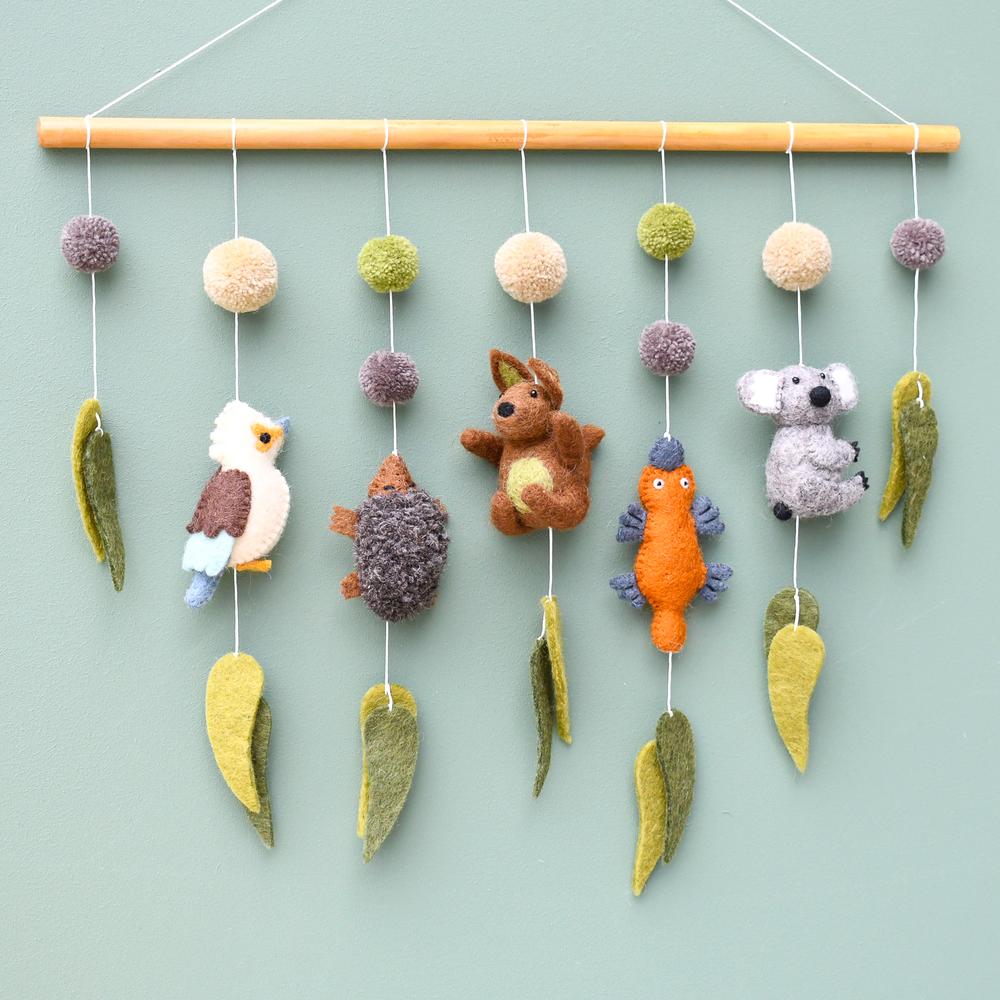 Felt Nursery Cot Mobile Hanging - Australian Animals