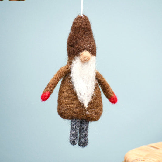 Felt Gnome Hanging - Light Brown Robe