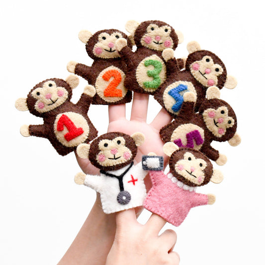 Felt Five Little Monkeys, Finger Puppet Set by Tara's Treasures