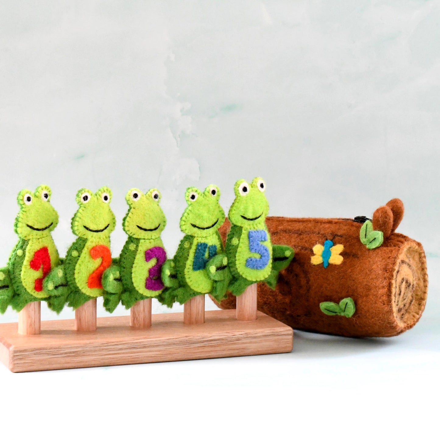 Felt Five Little Speckled Frogs with Log Bag - Finger Puppet Set