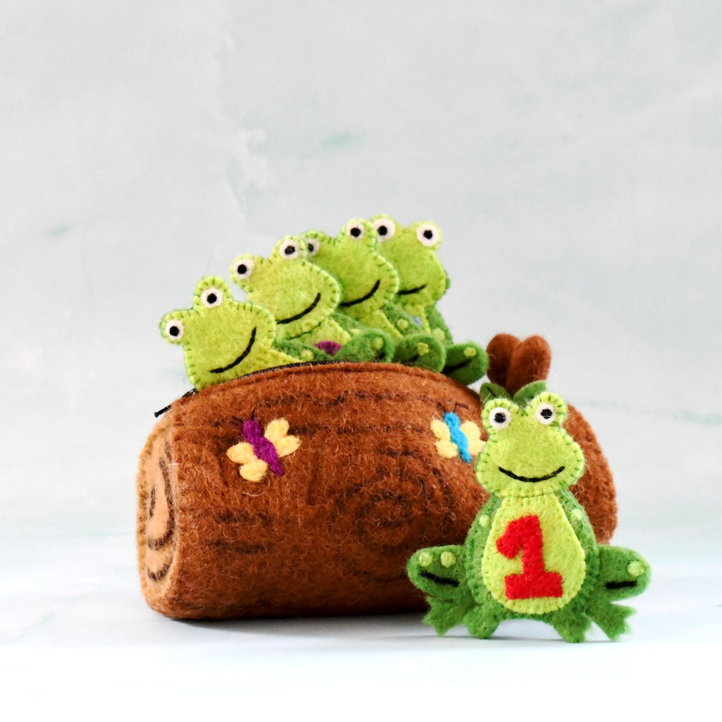 Felt Five Little Speckled Frogs with Log Bag - Finger Puppet Set