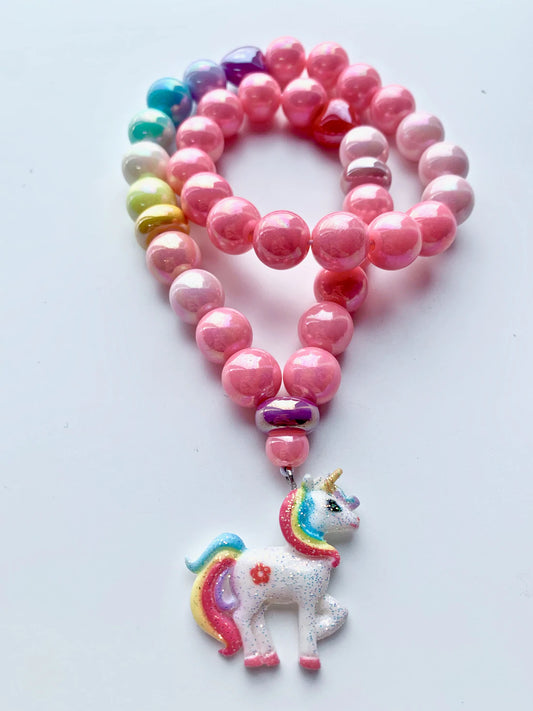 Rainbow Glitter Unicorn Necklace by Red Bobble